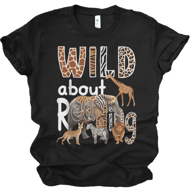 Zoo Animals Wild About Reading Books Reader Lover Librarian Unisex Jersey T-Shirt