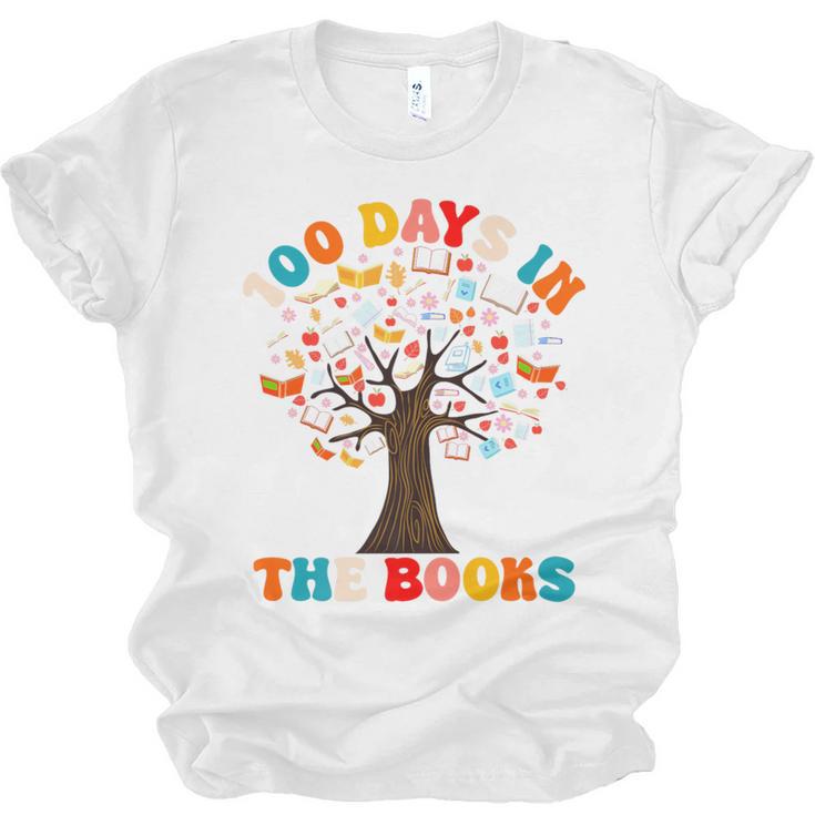 100 Days In The Books Reading Teacher 100th Day Of School Premium Unisex Jersey T-Shirt