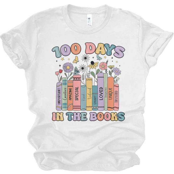 100 Days In The Books Reading Teacher 100th Day Of School Unisex Jersey T-Shirt