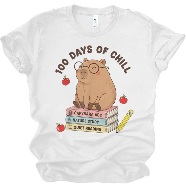 100 Days Of Chill Cute Capybara School Book Lover Unisex Jersey T-Shirt