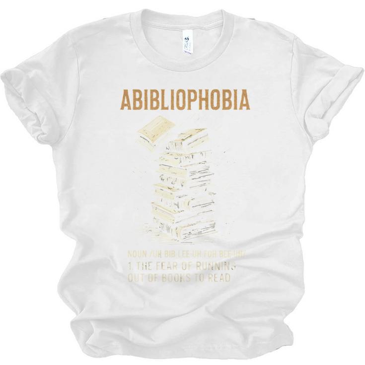 Abibliophobia Books Lover Bookworm Bookaholic Reader Unisex Jersey T-Shirt