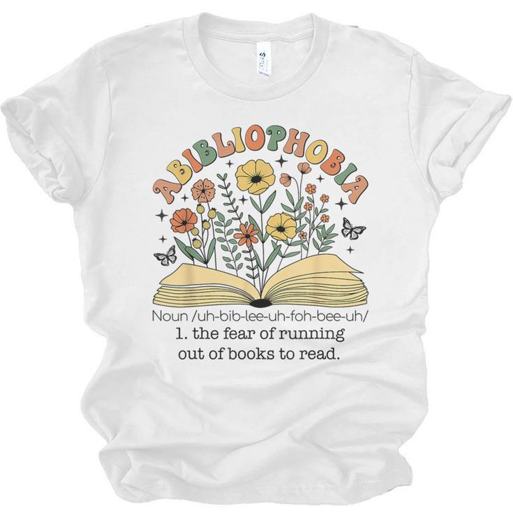 Abibliophobia Wildflower Reading Bookworm Book Reader Unisex Jersey T-Shirt