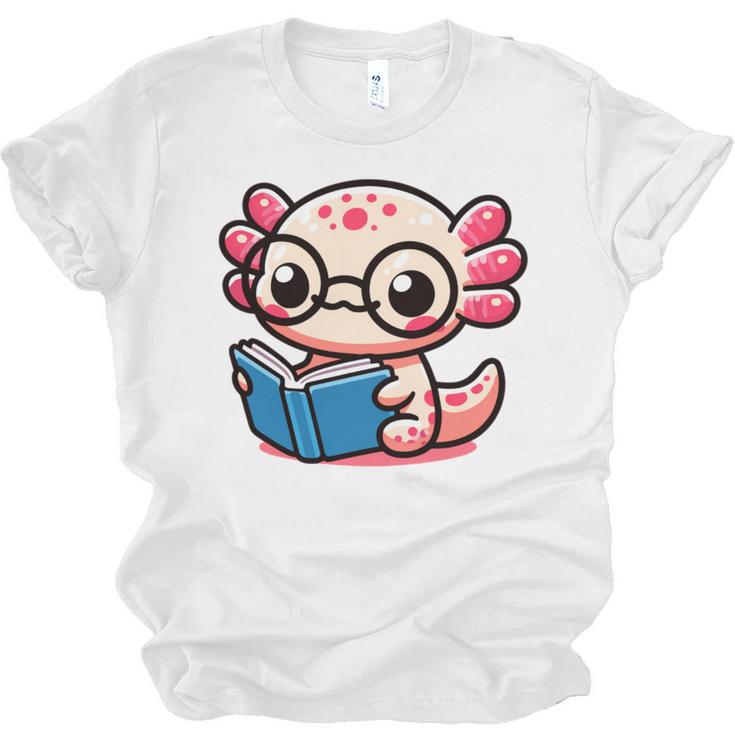 Adorable Book Lover Axolotl With Reading Glasses Cute Unisex Jersey T-Shirt