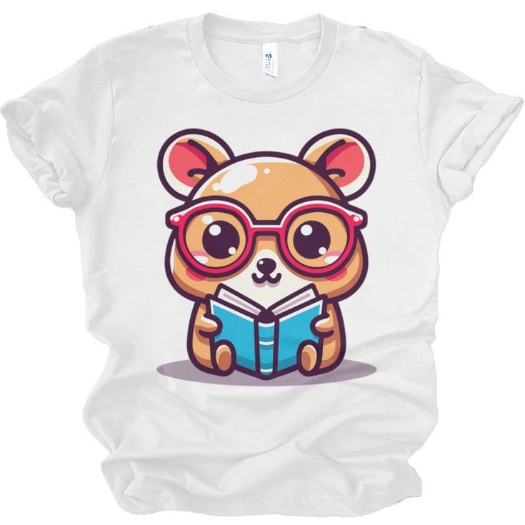 Adorable Book Lover Quokka With Reading Glasses Cute Unisex Jersey T-Shirt