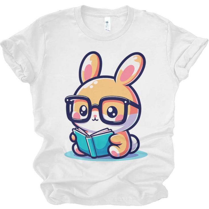 Adorable Book Lover Rabbit With Reading Glasses Cute Premium Unisex Jersey T-Shirt