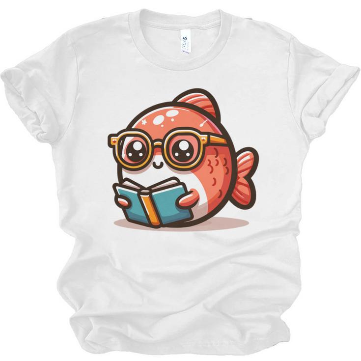 Adorable Book Lover Salmon With Reading Glasses Cute Unisex Jersey T-Shirt