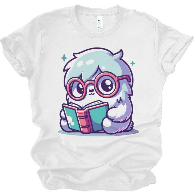 Adorable Book Lover Yeti With Reading Glasses Cute Unisex Jersey T-Shirt