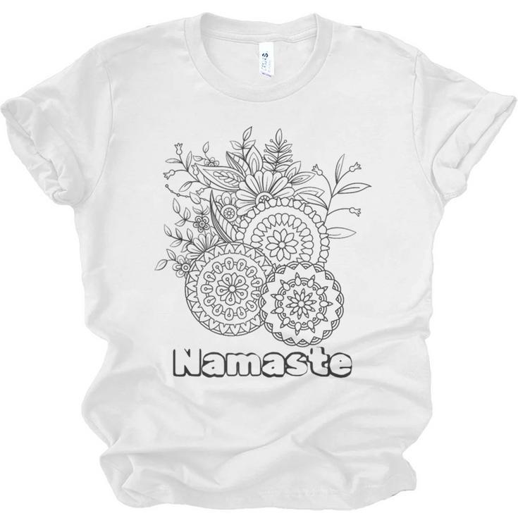 Adult Coloring Book Namaste Yoga Flowers Unisex Jersey T-Shirt