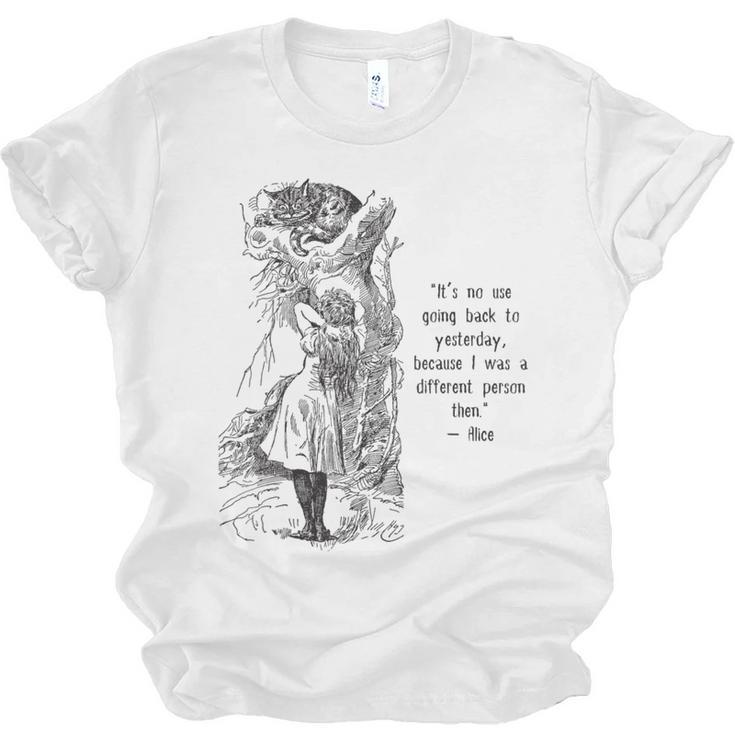 Alice Adventures Wonderland Vintage Book Quote Lewis Carrol Unisex Jersey T-Shirt