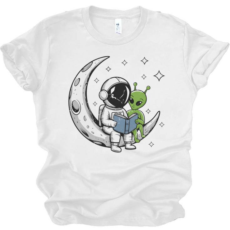 Astronaut Reading Book To Alien Moon Space Astronomy Unisex Jersey T-Shirt