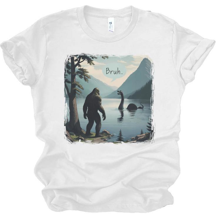 Bigfoot Sasquatch & Loch Ness Monster Introvert Bruh Unisex Jersey T-Shirt
