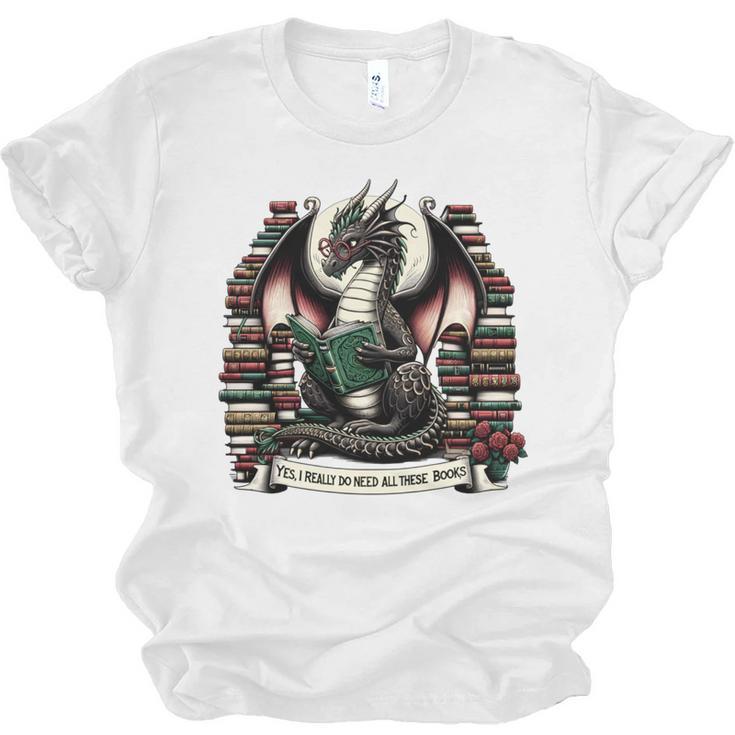 Book Dragon Yes I Really Do Need All These Books Unisex Jersey T-Shirt