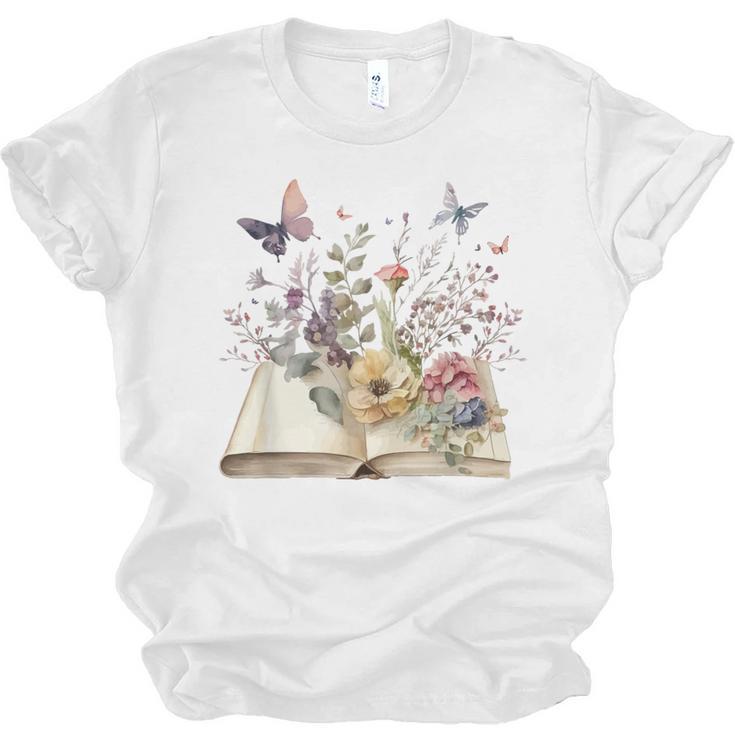 Book Flowers And Butterfly Beautiful Reading Reader Graphic Unisex Jersey T-Shirt