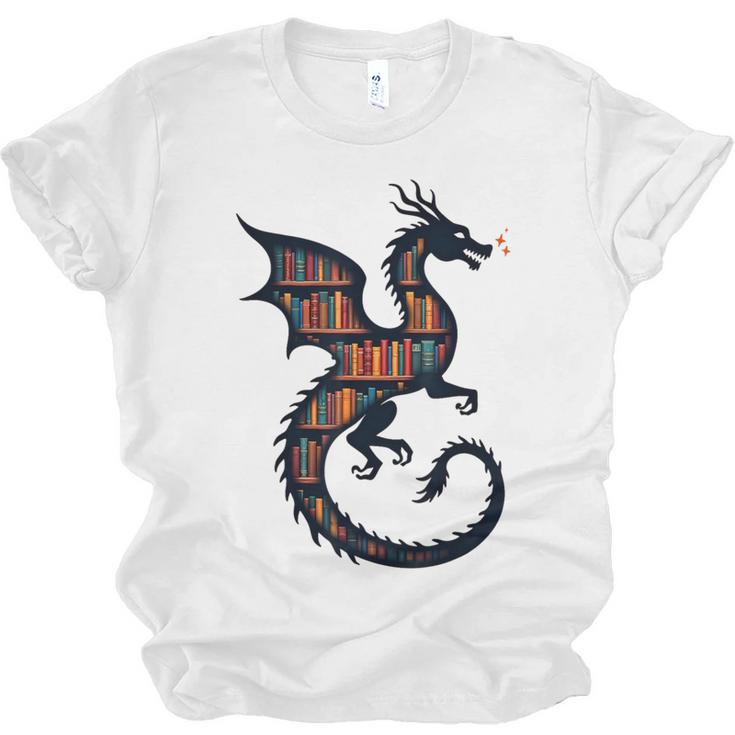 Book Lover Bookworm Reading Books Dragon Unisex Jersey T-Shirt