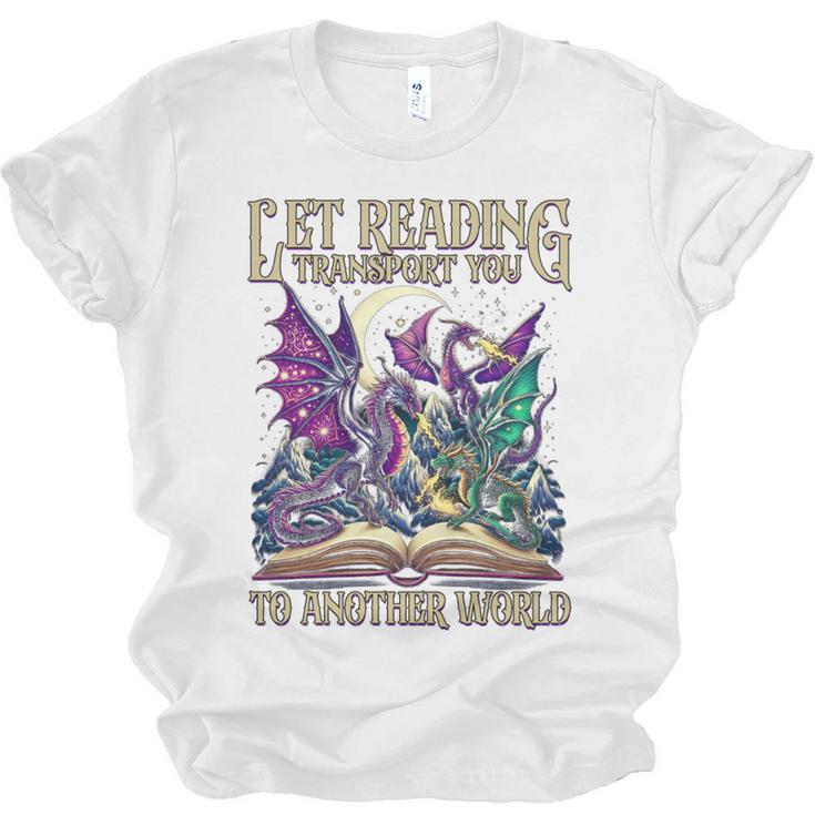 Book Lover Dragon Reading Transport You To Another World Unisex Jersey T-Shirt