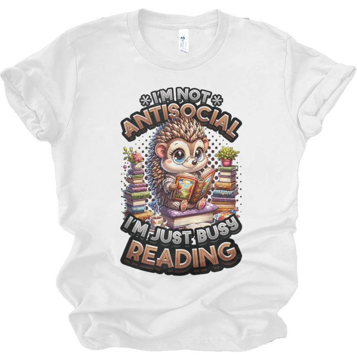 Book Lover Hedgehog Reading Books Introvert Bookworm Unisex Jersey T-Shirt