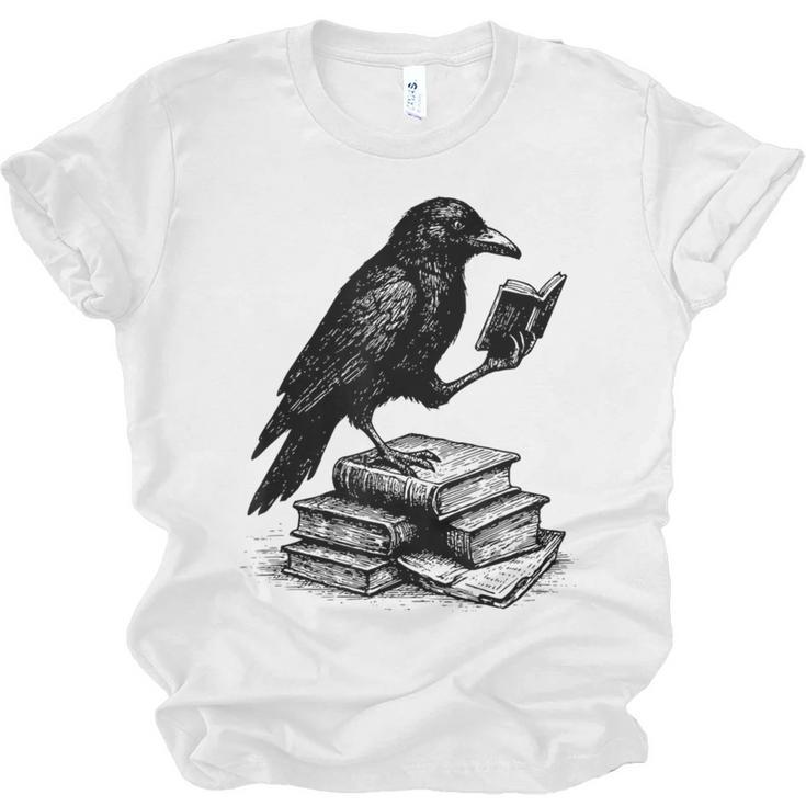 Book Raven Vintage Dark Academia Literature Reading Unisex Jersey T-Shirt