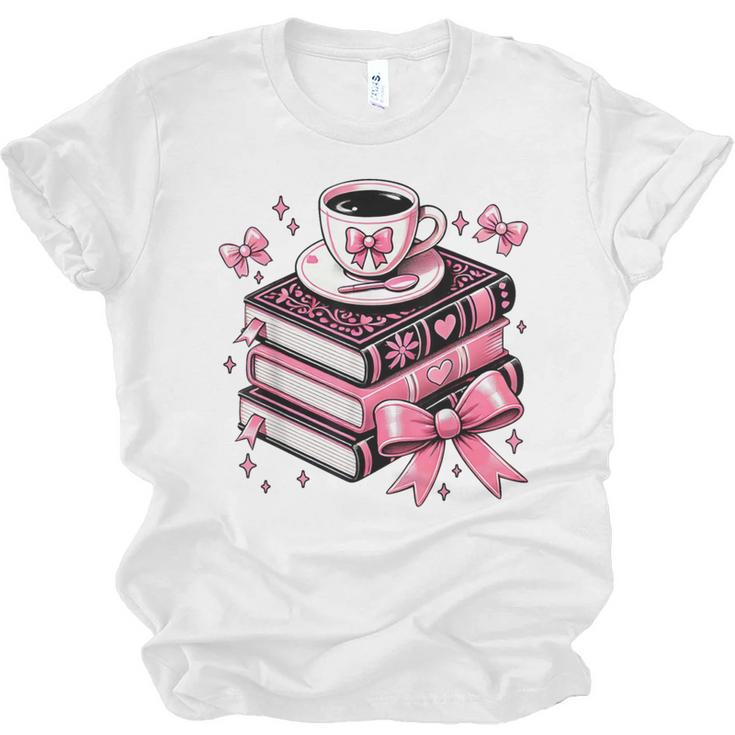 All Booked For Valentine's Teacher Coquette Bow Coffee Book Unisex Jersey T-Shirt