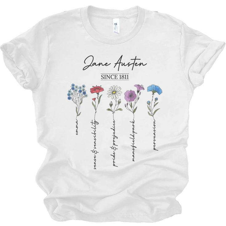 Bookish Feminist Jane Austen Fan Jane Austen Flower Books Unisex Jersey T-Shirt