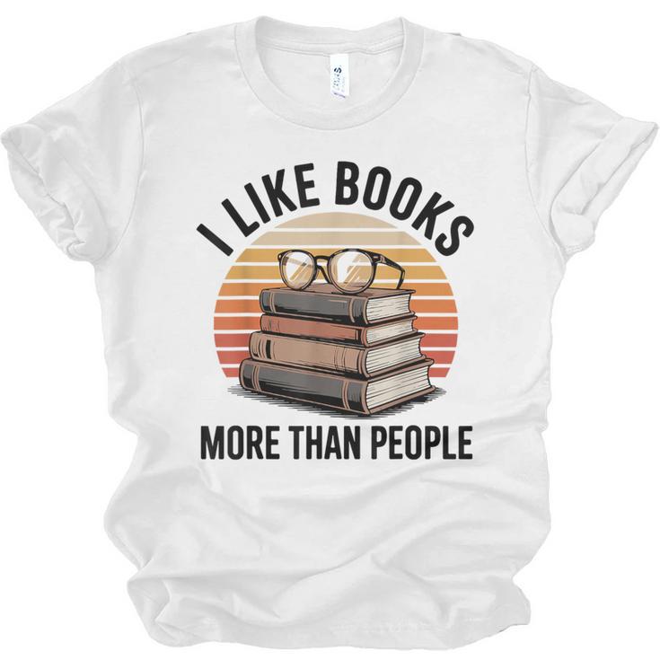 I Like Books More Than People Glasses Unisex Jersey T-Shirt