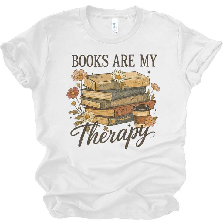 Books Are My Therapy Vintage Book Lover Daisy Art Unisex Jersey T-Shirt