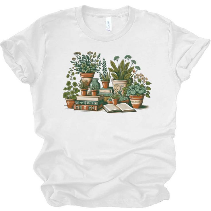 Botanical Garden Plants With Books Unisex Jersey T-Shirt