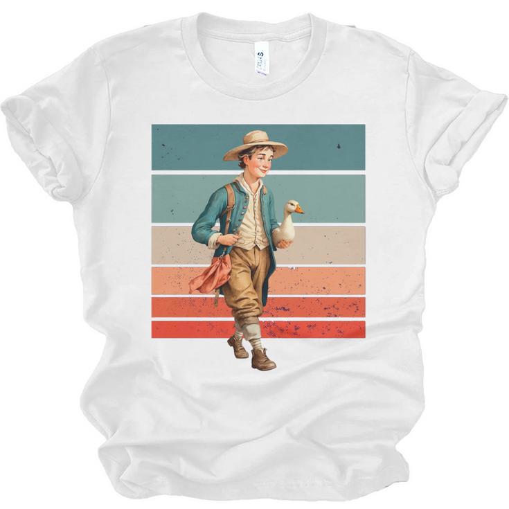 Boy Goose Vintage Rural Pastoral Charm Nostalgia Simple Life Unisex Jersey T-Shirt