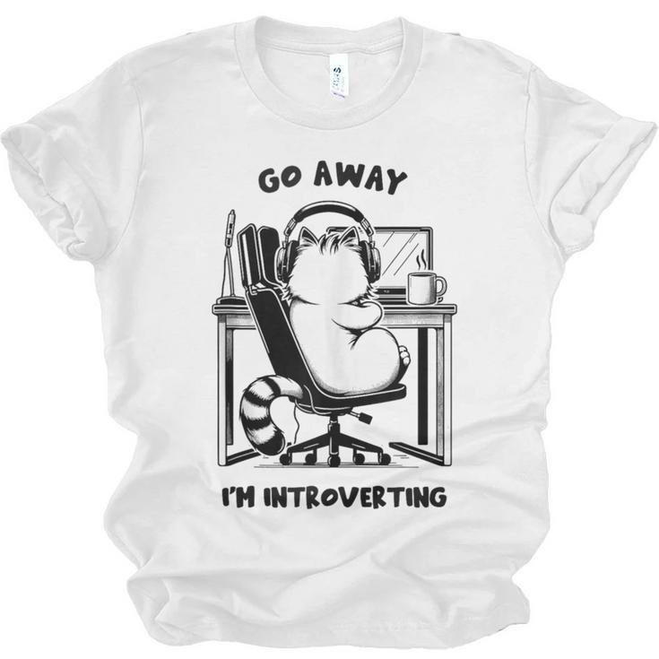 Cat With Coffee On Computer Go Away I'm Introverting Unisex Jersey T-Shirt