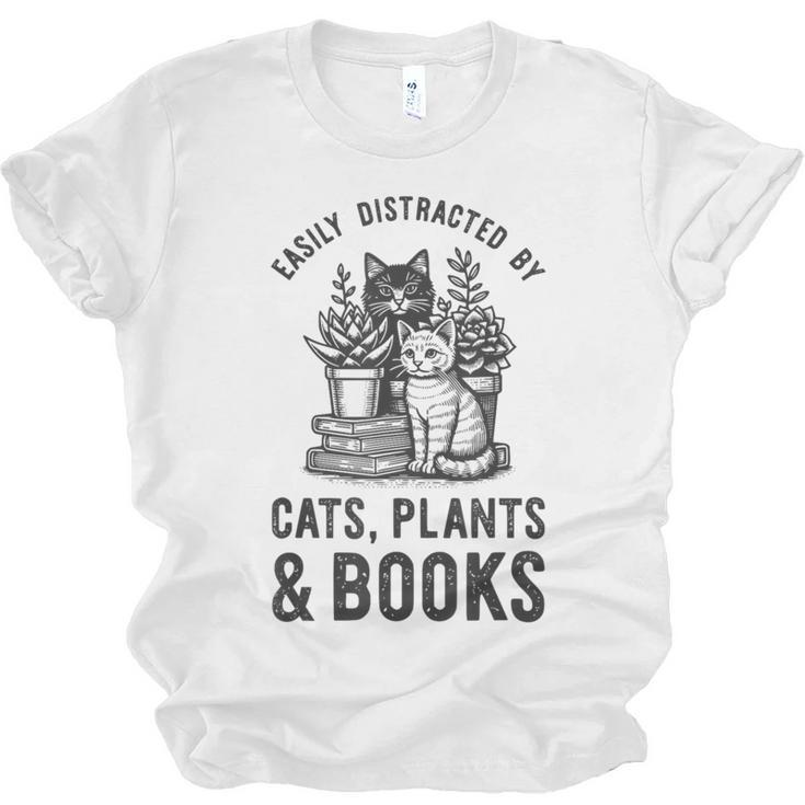 Cats Plants And Books Shirt Plant Lover Gardening Unisex Jersey T-Shirt