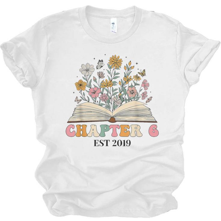 Chapter 6 Years Old 6th Birthday Wildflower Book Lover Unisex Jersey T-Shirt