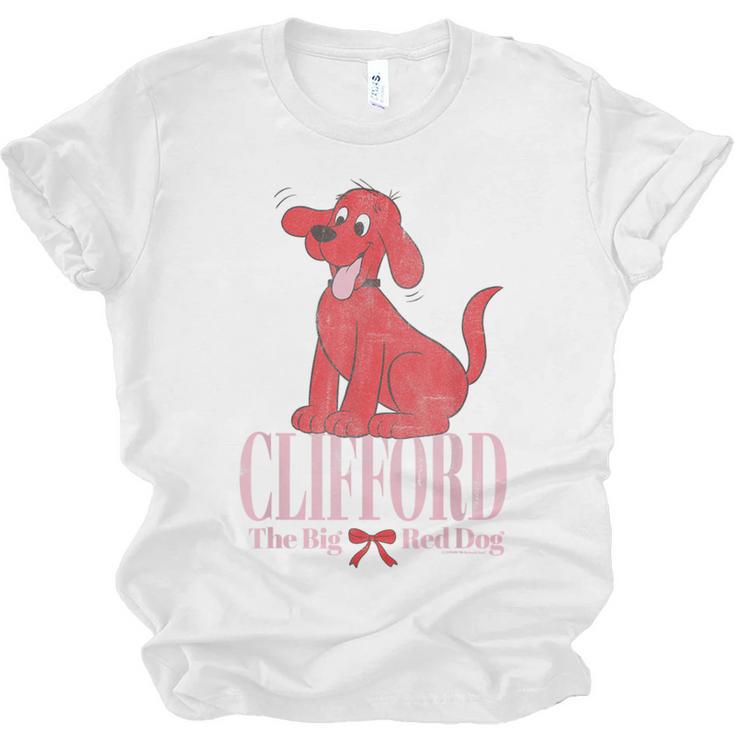 Clifford The Big Red Dog Pink Text With Bow Illustrated Book Unisex Jersey T-Shirt