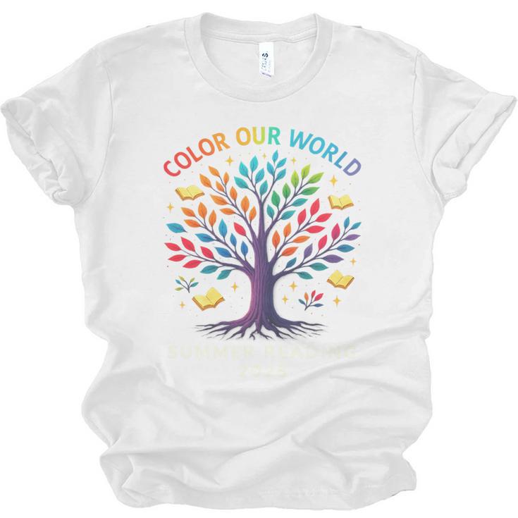 Color Our World Summer Reading Program 2025 Trippy Book Tree Unisex Jersey T-Shirt