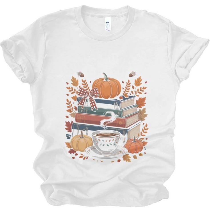 Cozy Autumn Books Fully Booked For Fall Books Pumpkin Unisex Jersey T-Shirt