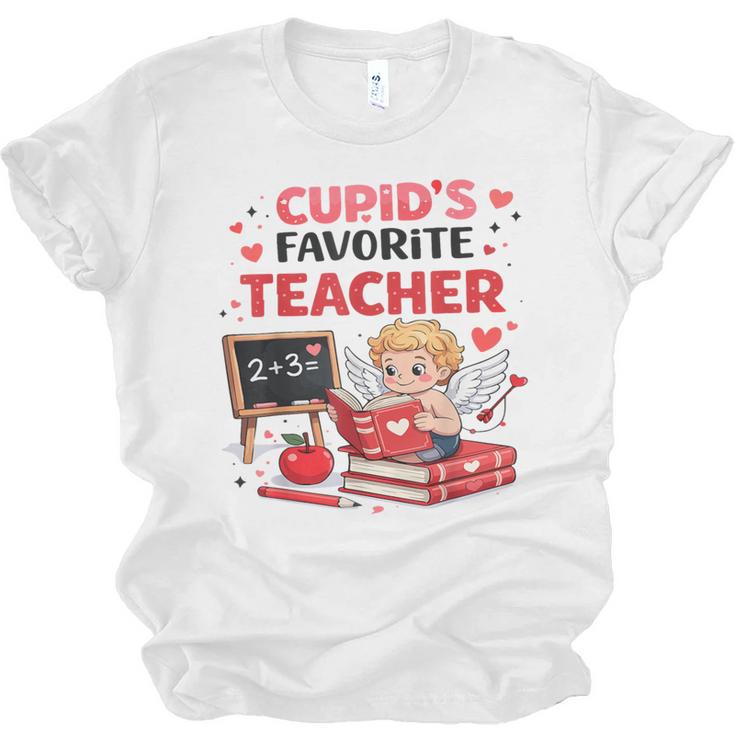 Cupid's Favorite Math Teacher Valentine Reading Book Women Unisex Jersey T-Shirt