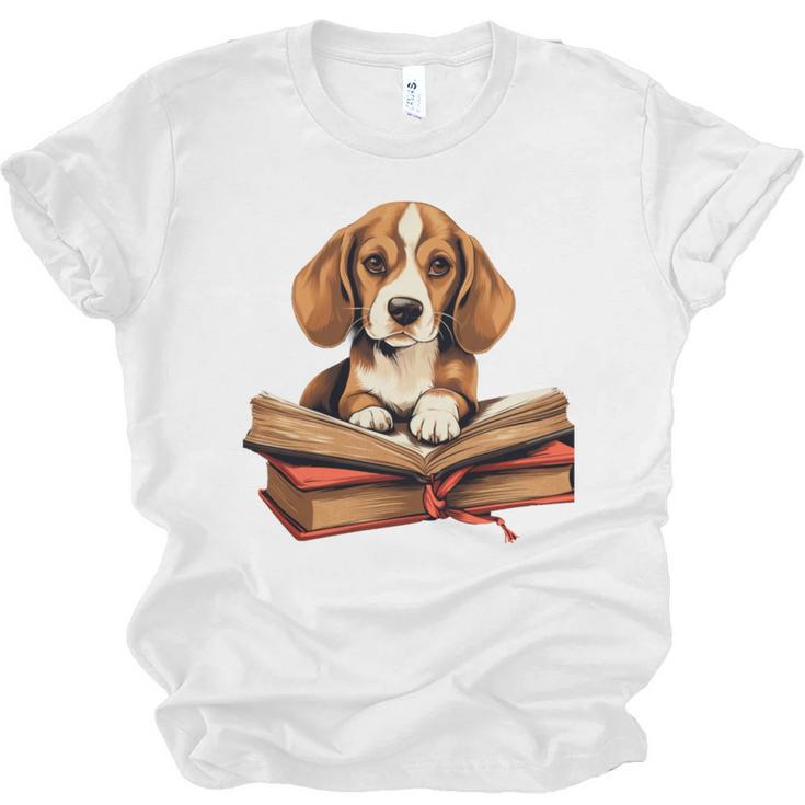 Cute Dog Beagle Reading Book Unisex Jersey T-Shirt