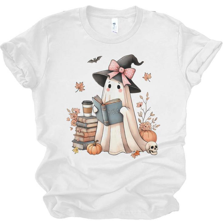 Cute Ghost Reading Book Librarian Book Lover Unisex Jersey T-Shirt