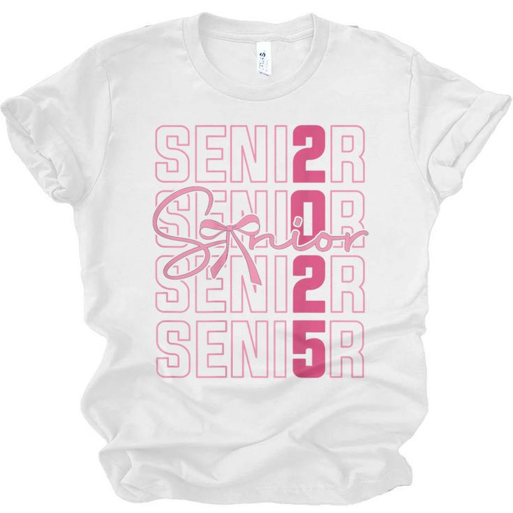 Cute Girls Women Class 2025 Graduation Senior Coquette Bow Unisex Jersey T-Shirt