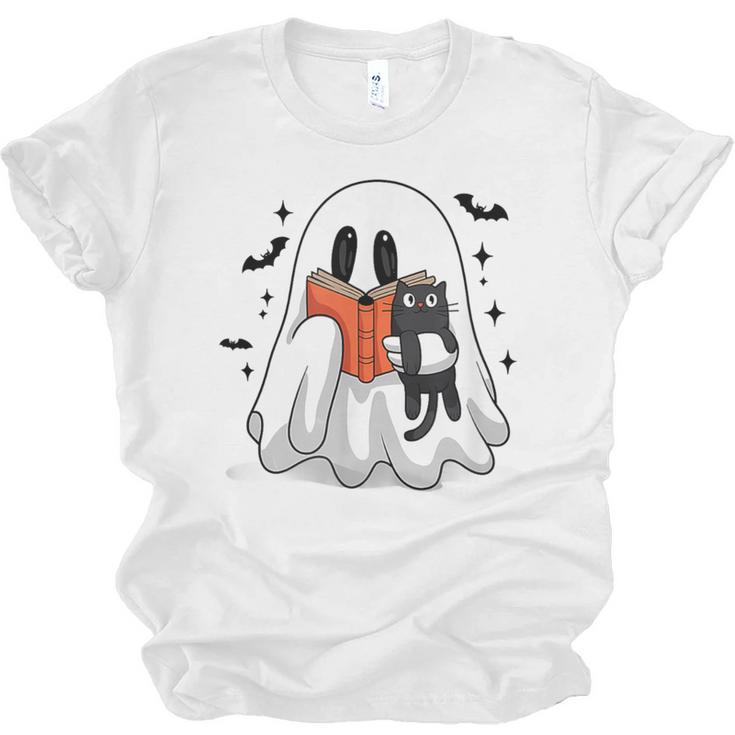 Cute Halloween Ghost Reading Book Unisex Jersey T-Shirt