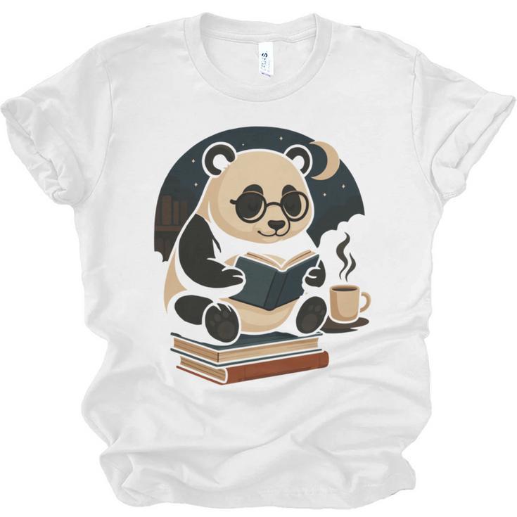 Cute Panda Reading Book Under Moon Bookworm Coffee Lover Unisex Jersey T-Shirt