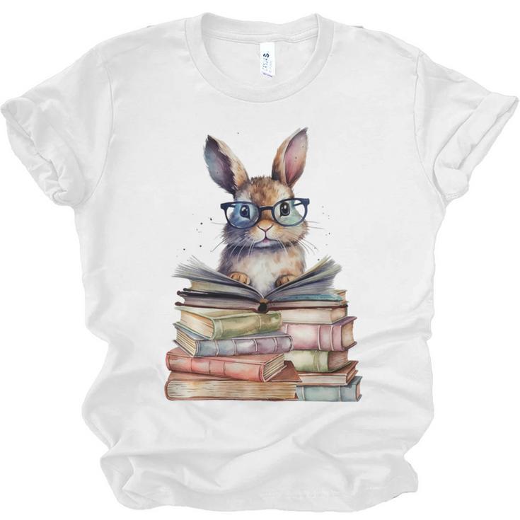 Cute Reading Bunny With Glasses Books Bookworm Reader Book Premium Tri-Blend Unisex Jersey T-Shirt