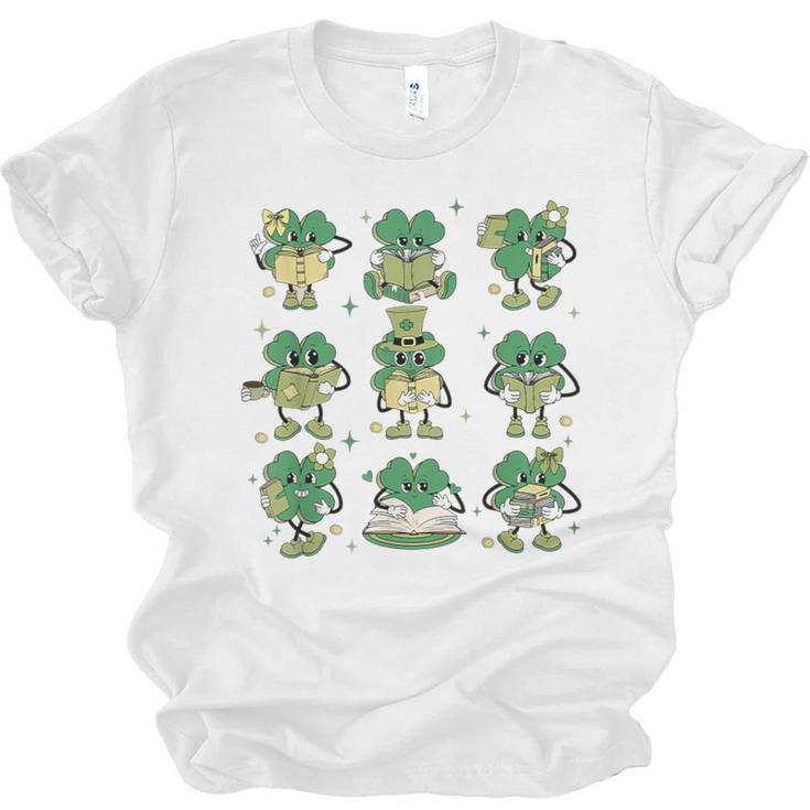 Cute Shamrock Reading Books St Patrick's Day Teacher Reading Unisex Jersey T-Shirt