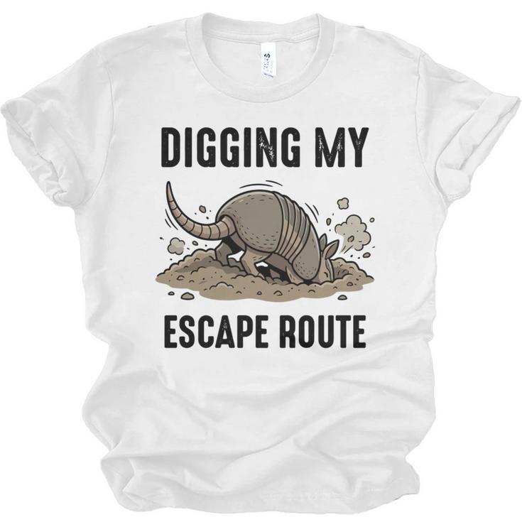 Digging My Escape Route Armadillo Introvert Humor Unisex Jersey T-Shirt