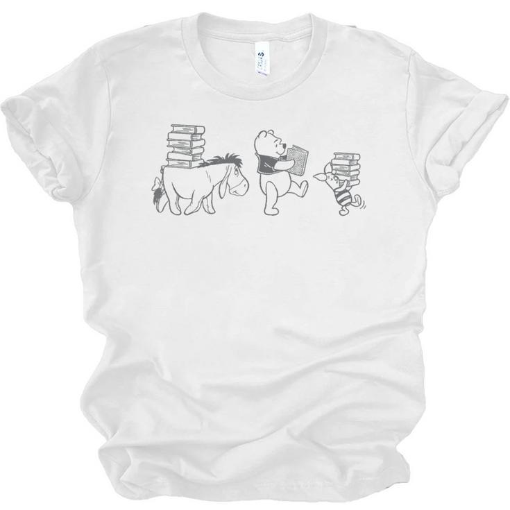 Disney Winnie The Pooh Eeyore Pooh & Piglet Carrying Books Unisex Jersey T-Shirt