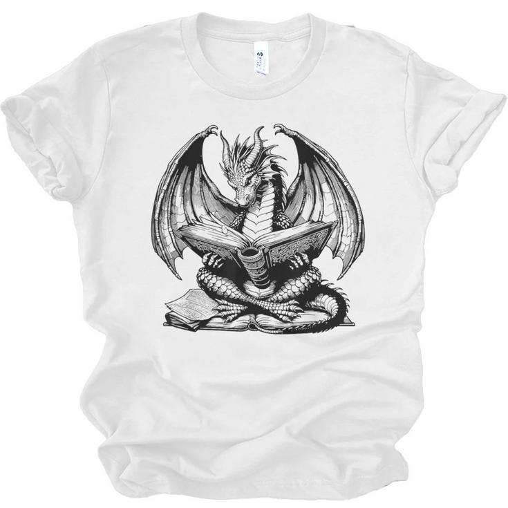 Dragon Reading Book Bookworm Books Dragon Lover Learning Unisex Jersey T-Shirt