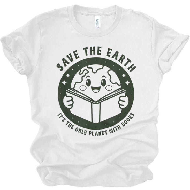Earth Day 2025 Save Earth It´s Only Planet With Books Reader Unisex Jersey T-Shirt