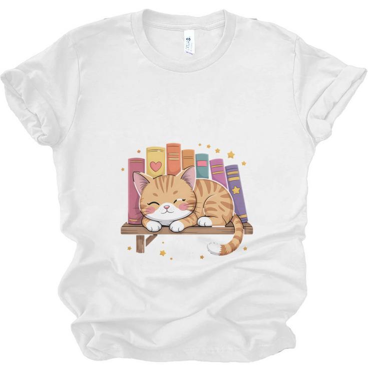 Easily Distracted By Cats And Books Cute Cat Sleeping Girls Unisex Jersey T-Shirt