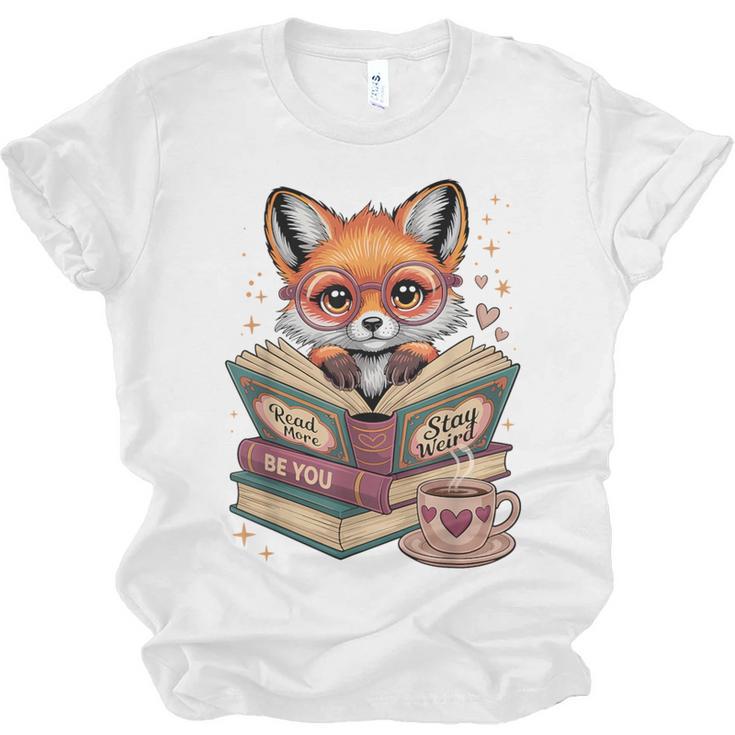 Fox Read Books Be Kind Stay Weird Reader Cute Nerd Bookworm Unisex Jersey T-Shirt