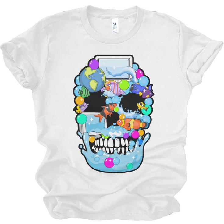 Frutiger Aero Aesthetic Tech Skull Computer Fishes Unisex Jersey T-Shirt