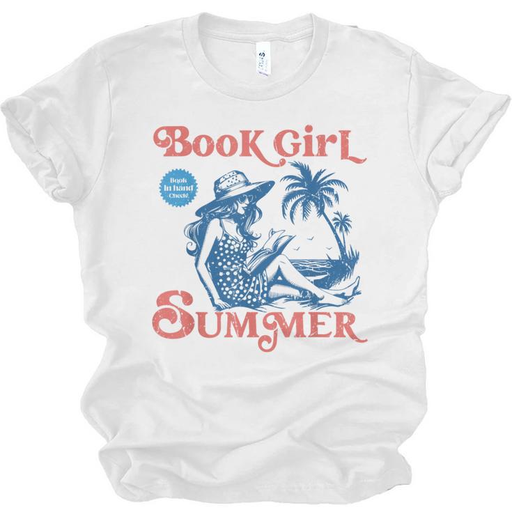 Girl Reading Book Summer Beach Vacation For Book Lover Unisex Jersey T-Shirt