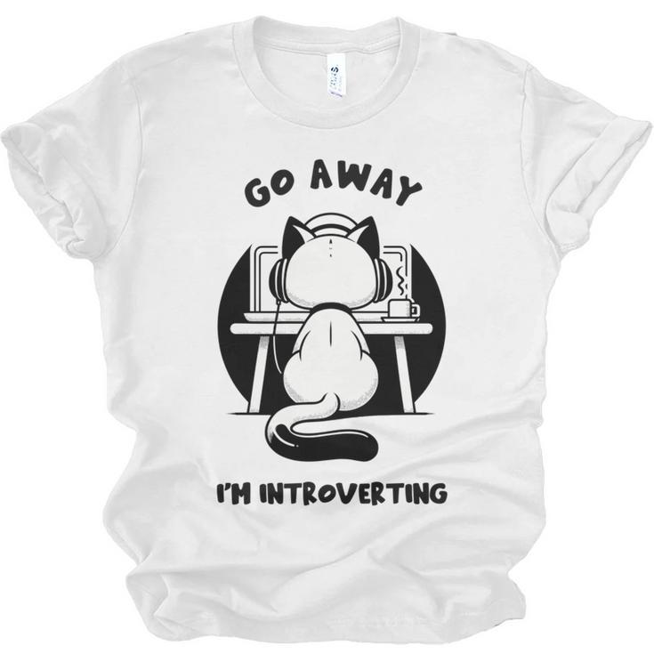 Go Away I'm Introverting Cat With Coffee Unisex Jersey T-Shirt